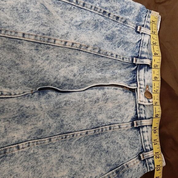 Vintage Chic High Waisted Knee Length Stonewash Acid Wash Denim Skirt Small - Picture 10 of 10